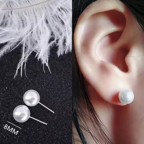 New Sterling Silver 925 Faux Pearl Stud Earrings - Picture 5 of 7